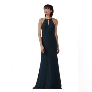 Amsale NWT Lena Crepe Hunter Green Full Length Maxi Dress Gown Bridesmaid 8
